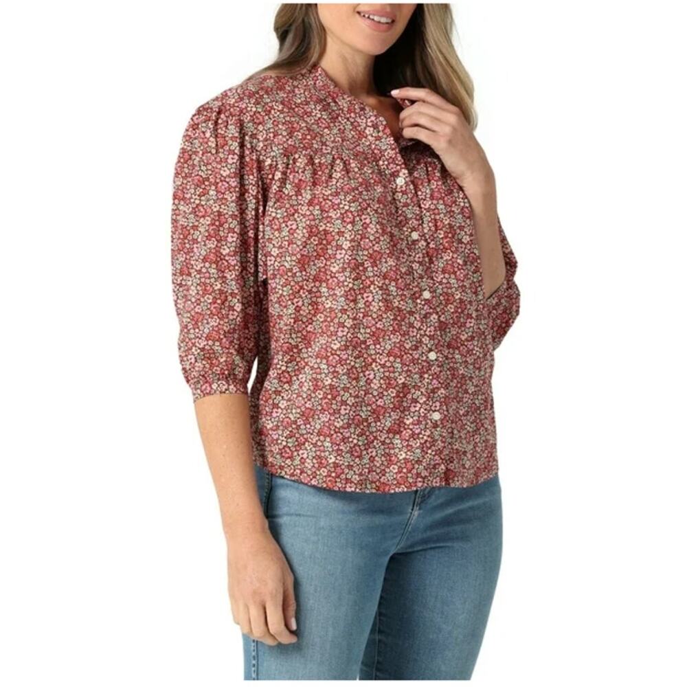Lee Ditzy Floral Puff Sleeve Blouse Peach Fuzz Cottagecore Boho Prairie